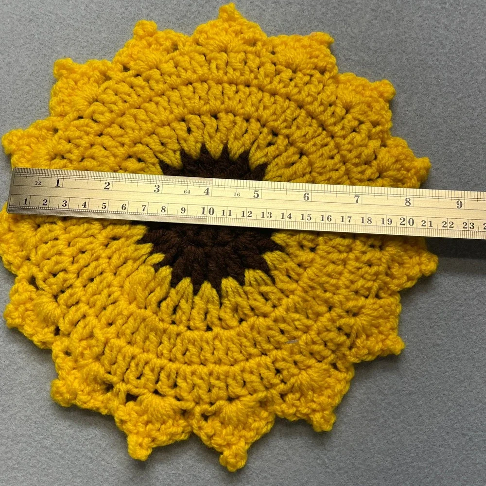 2 Handmade Crochet Sunflower Hot Pad Pot Holder Doilies Kitch Decor Cottagecore‎